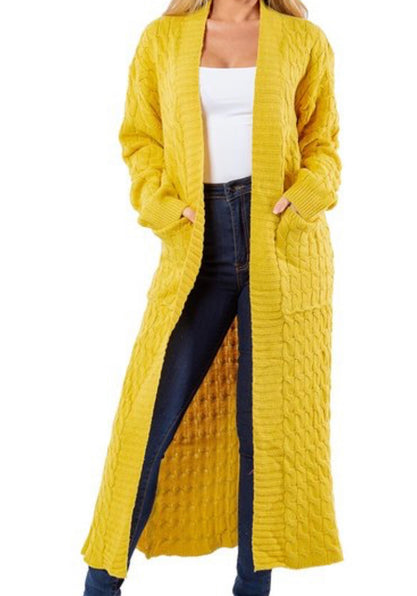 CABLE KNIT LONG CARDIGAN (YELLOW)