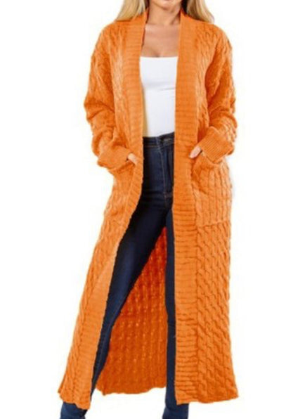 CABLE KNIT LONG CARDIGAN (ORANGE)